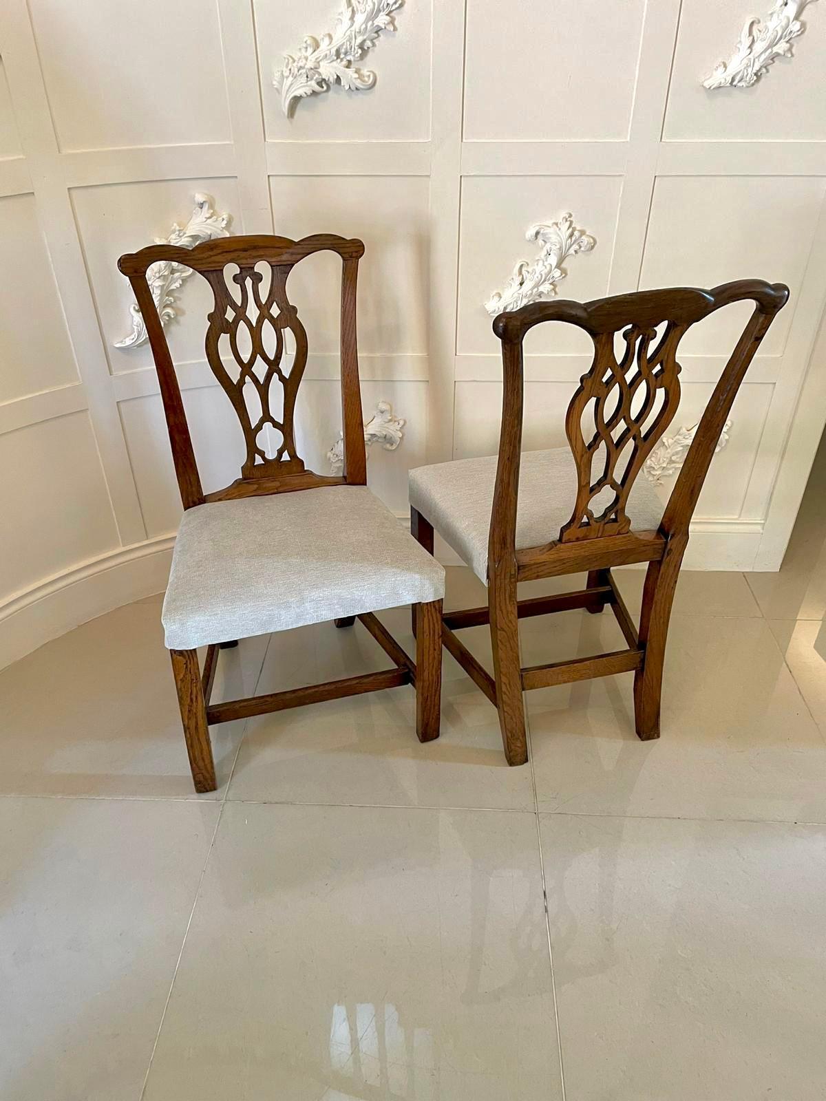 Quality Antique Oak Set of Six George III Chippendale Dining Chairs 8