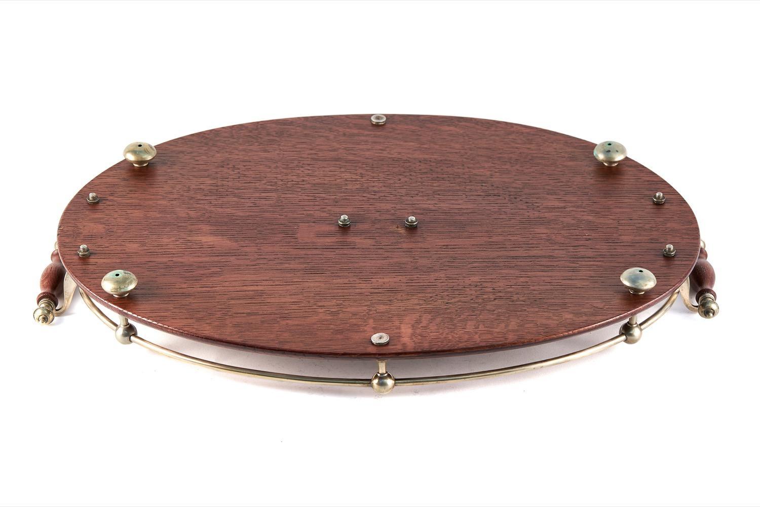 Quality Antique Oak & Silver Plated Oval Tray 3
