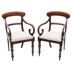 Quality Antique Pair of 19th Century Mahogany Scroll Arm Elbow Chairs Carver