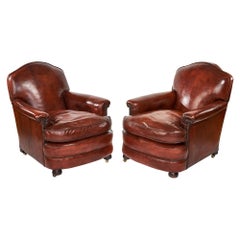 Quality Antique Pair of Leather Club Chairs