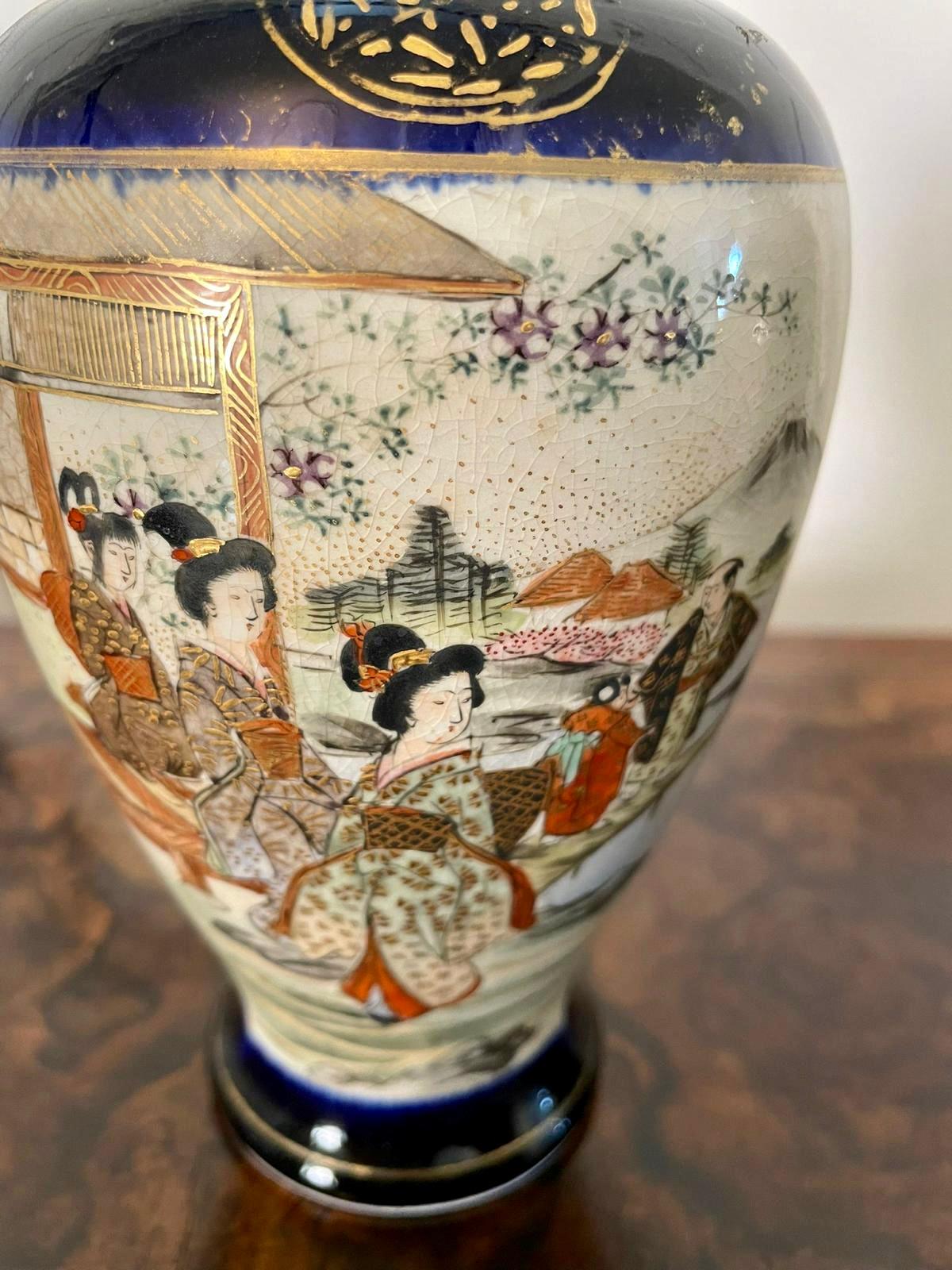 Porcelain Quality Antique Pair of Satsuma Vases For Sale