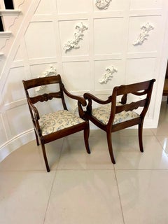 Quality Antique Regency Pair of Figured Mahogany Desk/Carver Chairs