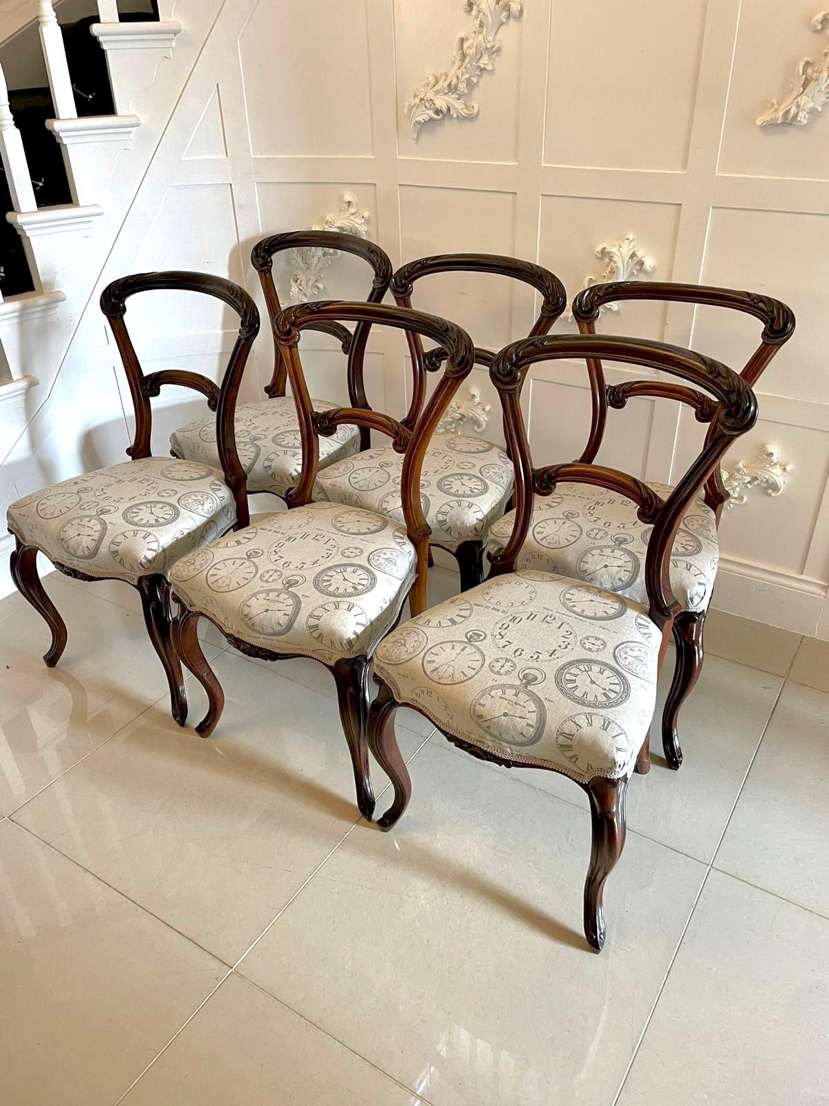 English Quality Antique Set of 6 Victorian Carved Rosewood Dining Chairs For Sale