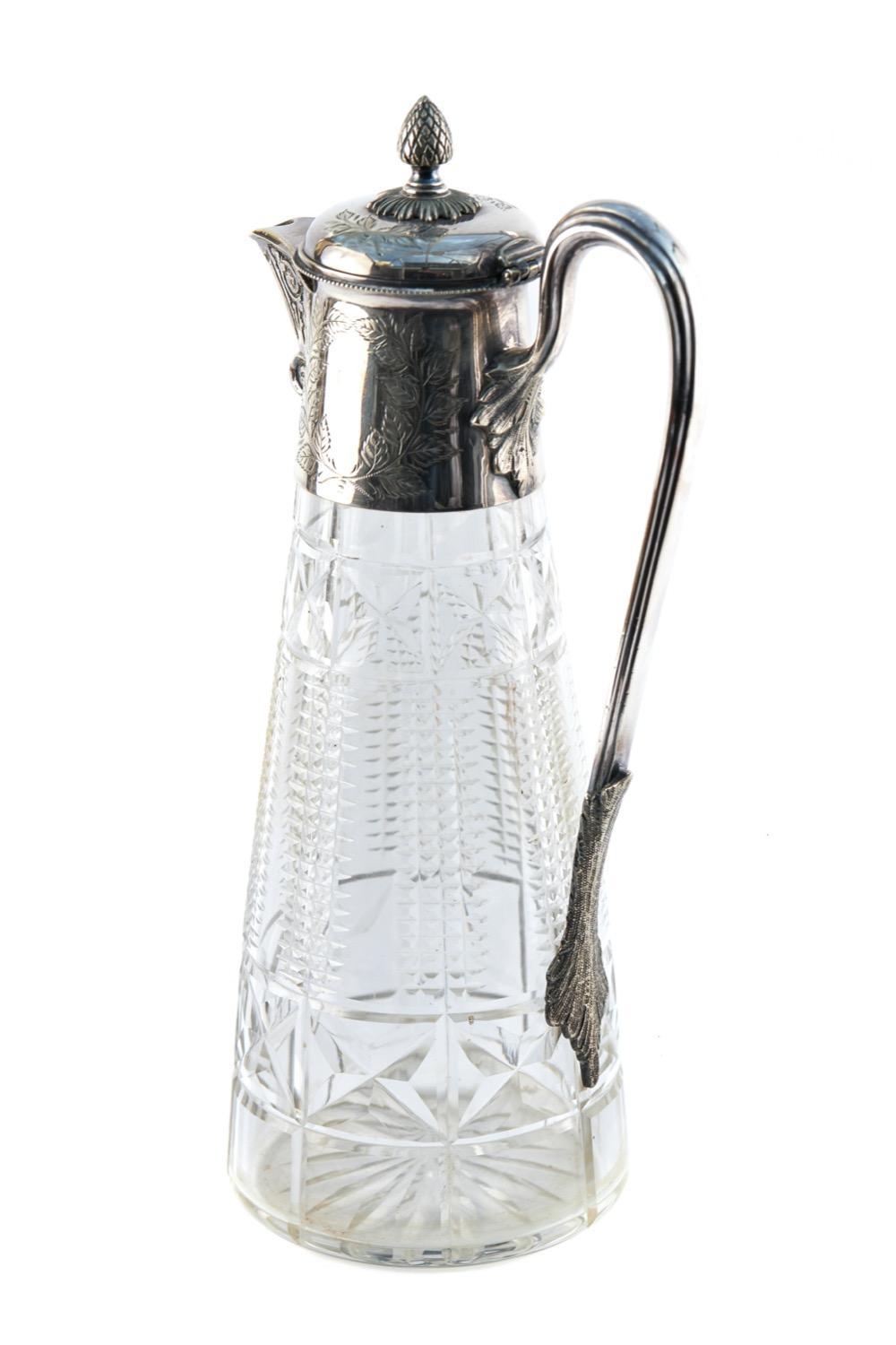 Quality Antique Silver Plated & Cut Glass Claret Jug In Good Condition For Sale In Ipswich, GB