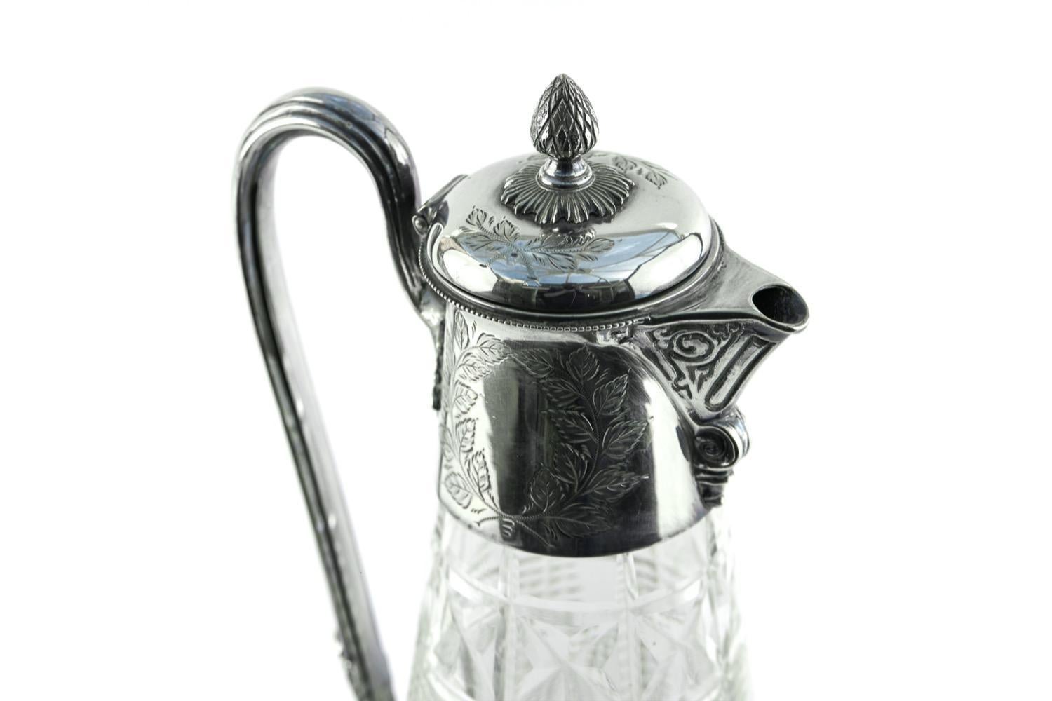 Quality Antique Silver Plated & Cut Glass Claret Jug For Sale 3