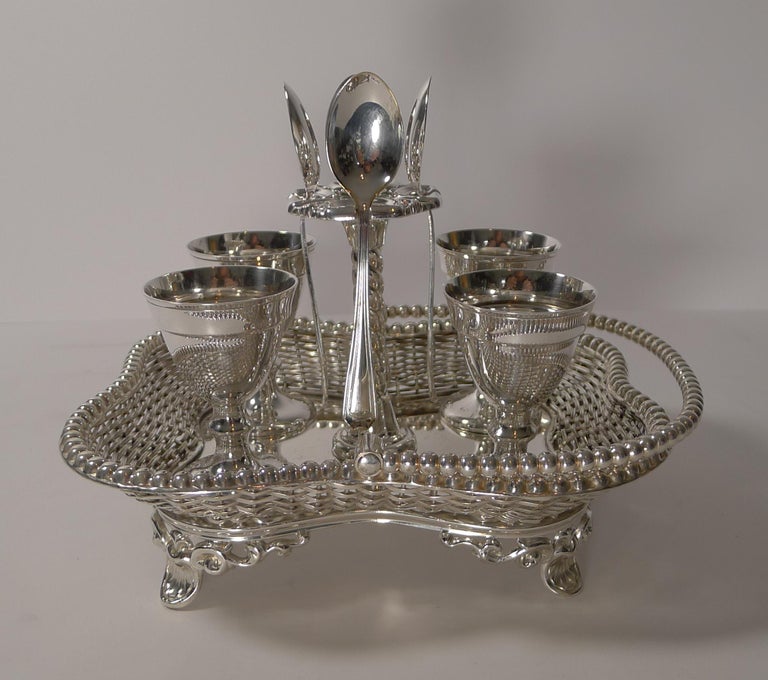 Quality Antique Silver Plated Four Egg Cruet by G.R. Collis, London For Sale 4