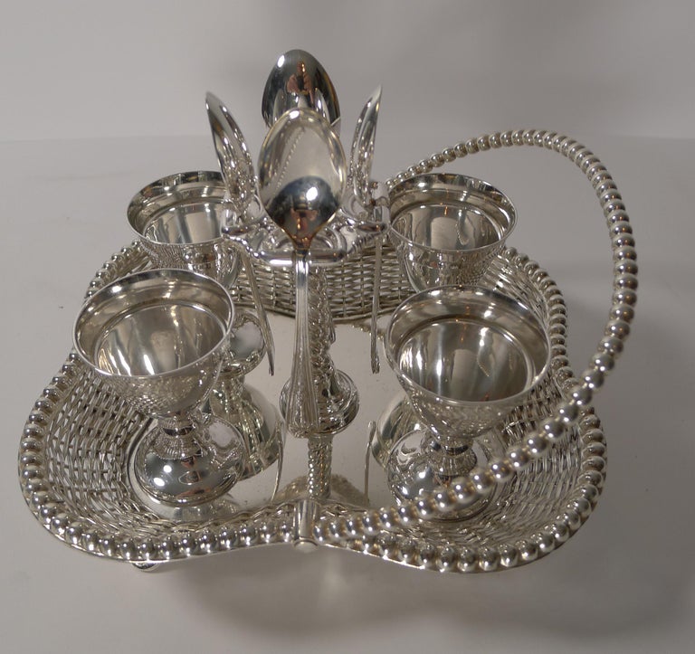 Quality Antique Silver Plated Four Egg Cruet by G.R. Collis, London For Sale 5