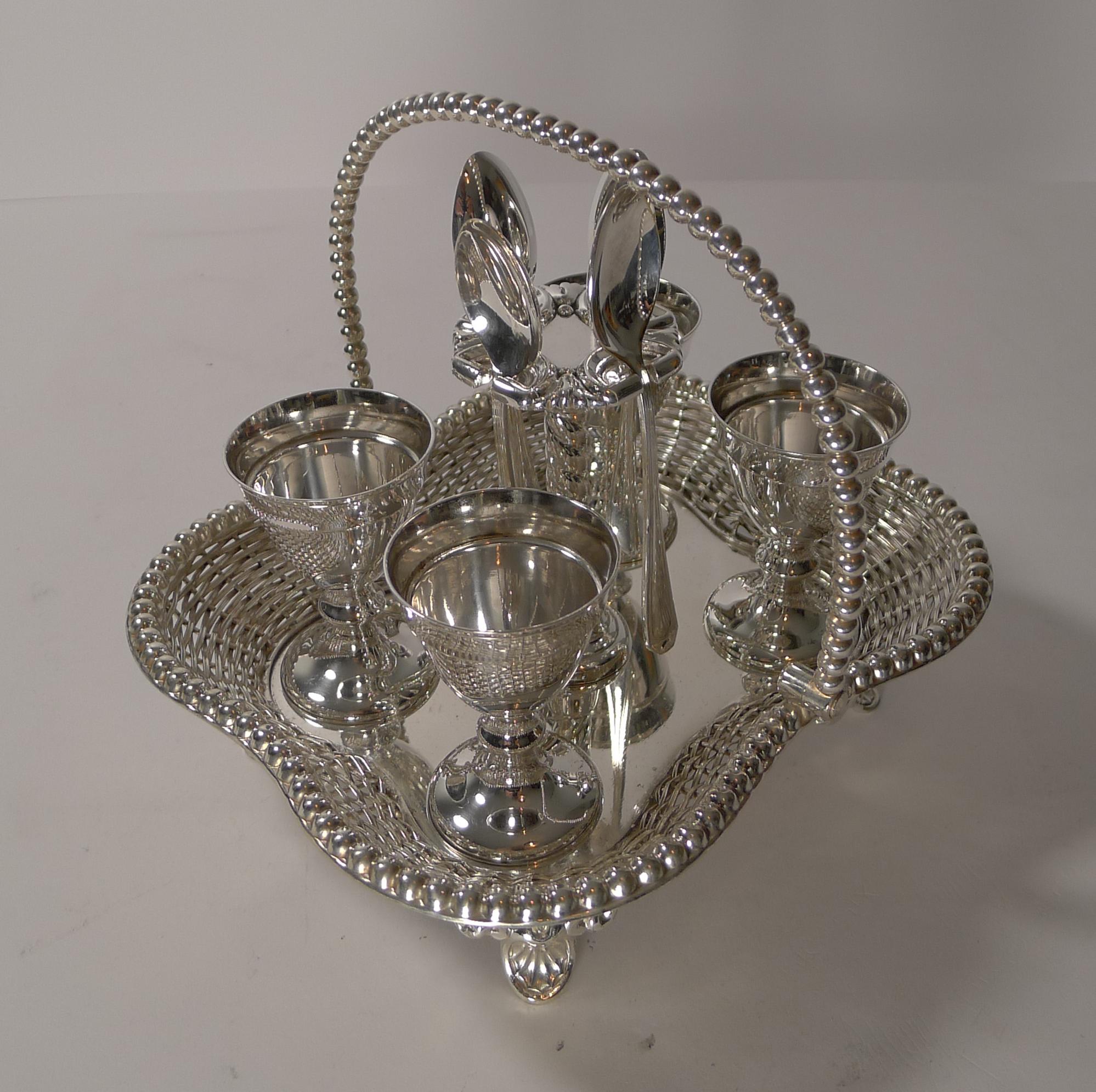 Quality Antique Silver Plated Four Egg Cruet by G.R. Collis, London For Sale 6
