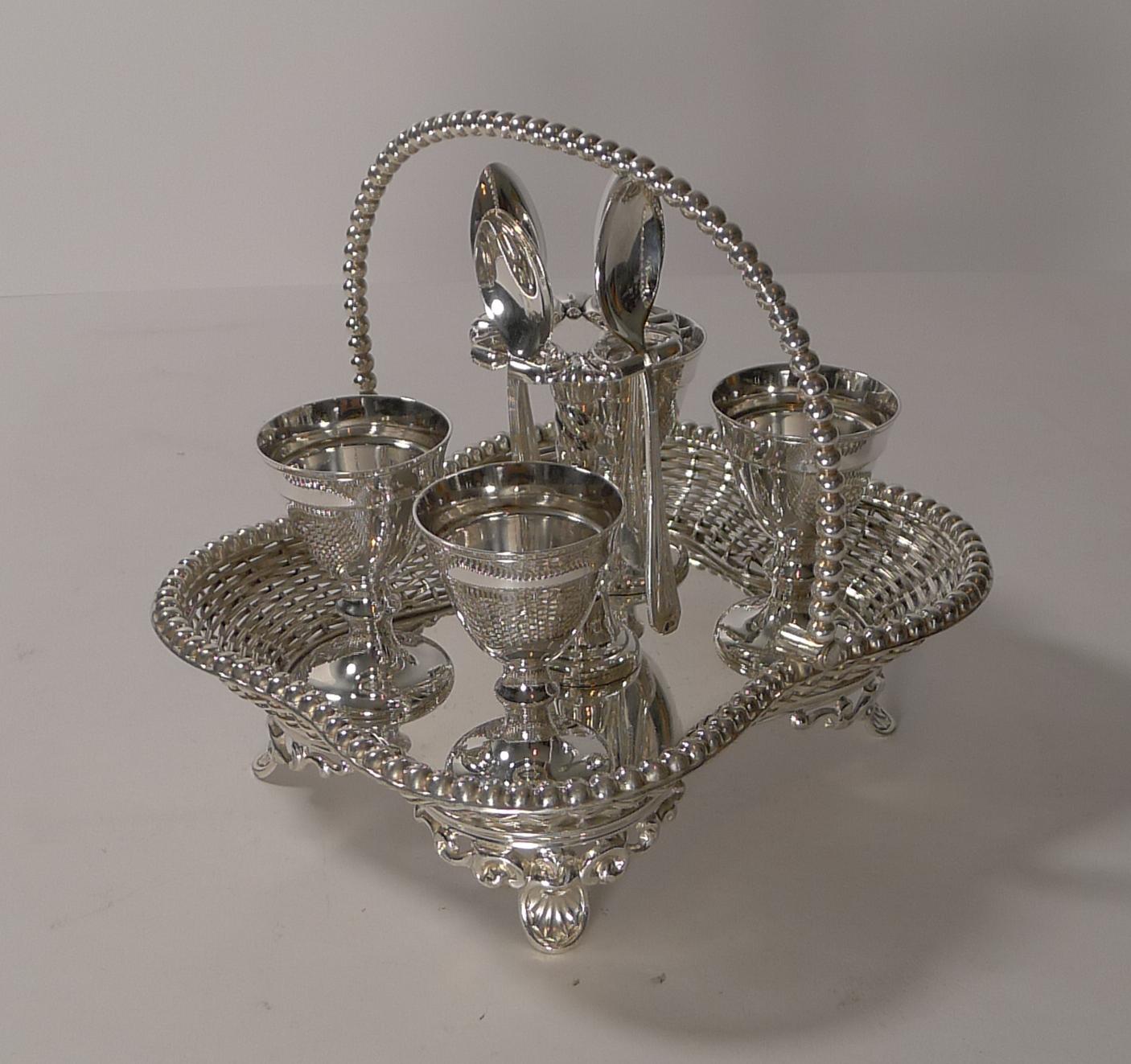 Quality Antique Silver Plated Four Egg Cruet by G.R. Collis, London For Sale 7