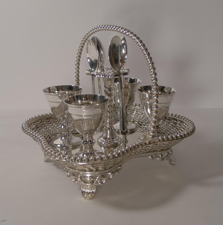 Quality Antique Silver Plated Four Egg Cruet by G.R. Collis, London For Sale 1