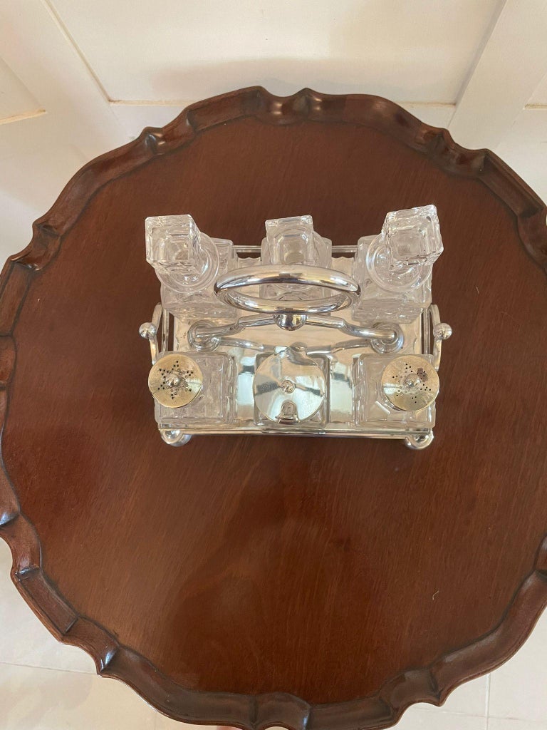 Quality Antique Silver Plated Six Bottle Cruet Set For Sale at 1stDibs