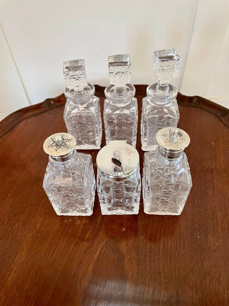 Quality Antique Silver Plated Six Bottle Cruet Set For Sale at 1stDibs