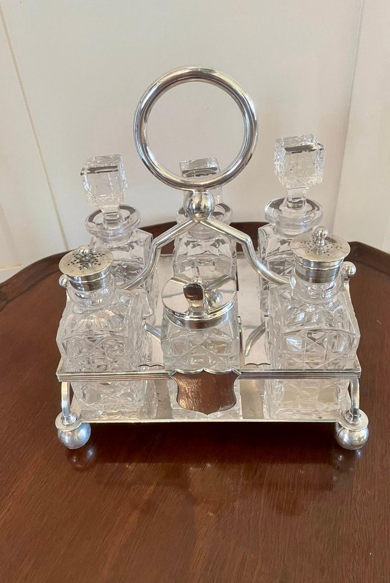 Quality Antique Silver Plated Six Bottle Cruet Set For Sale at 1stDibs