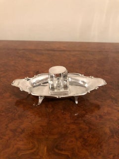 Quality antique solid silver ink well and tray by Robert Pringle