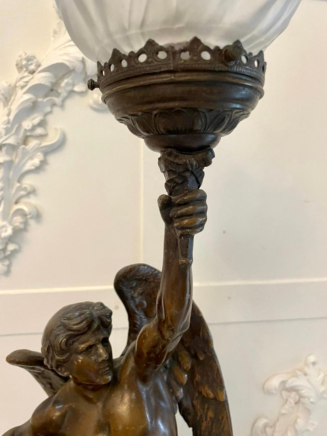 Quality Antique Victorian Angel Spelter Table Lamp 4