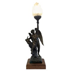 Quality Antique Victorian Angel Spelter Table Lamp