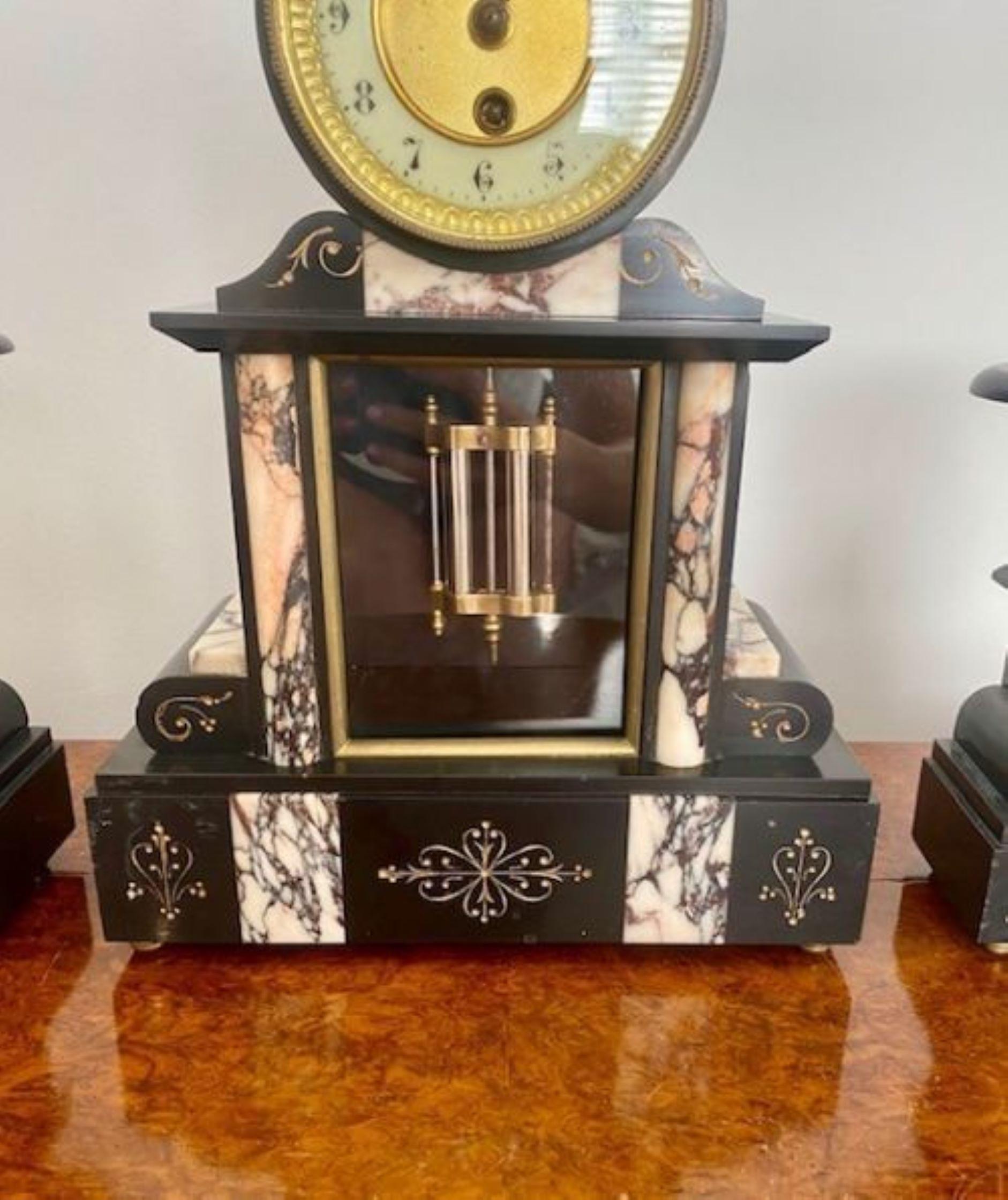 19th Century Quality antique Victorian block marble clock garniture For Sale