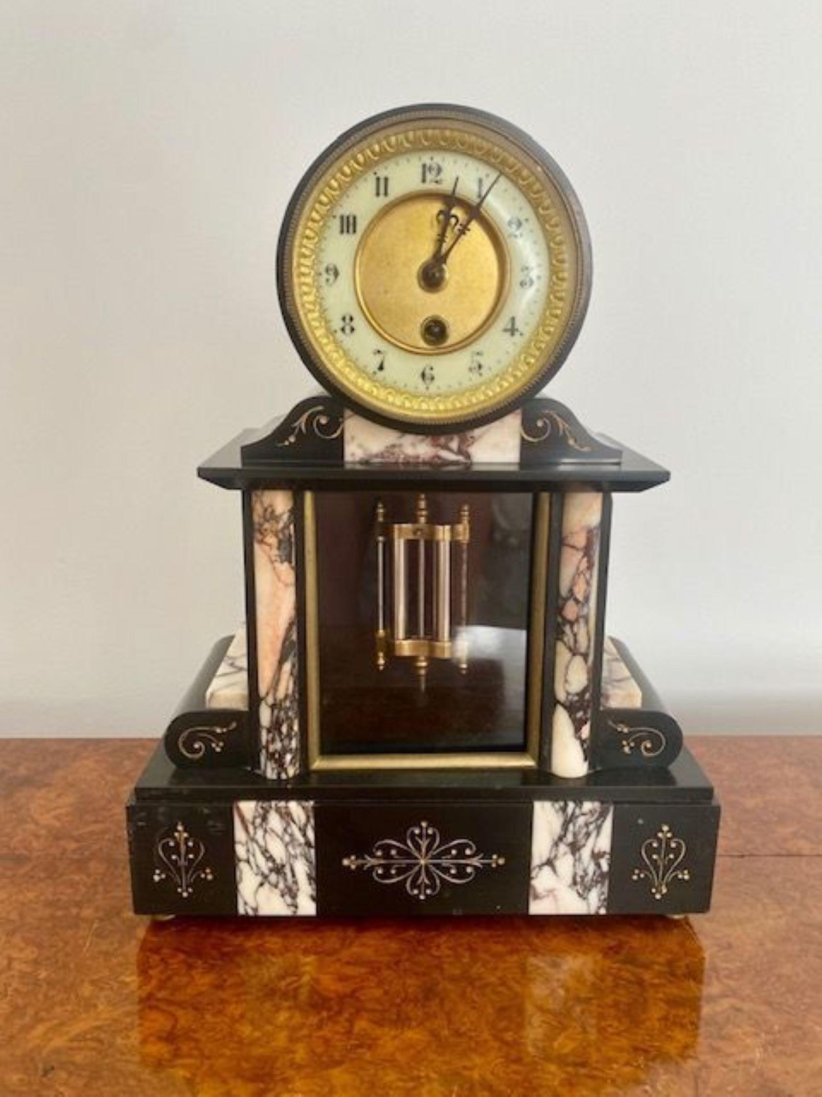 Quality antique Victorian block marble clock garniture For Sale 1