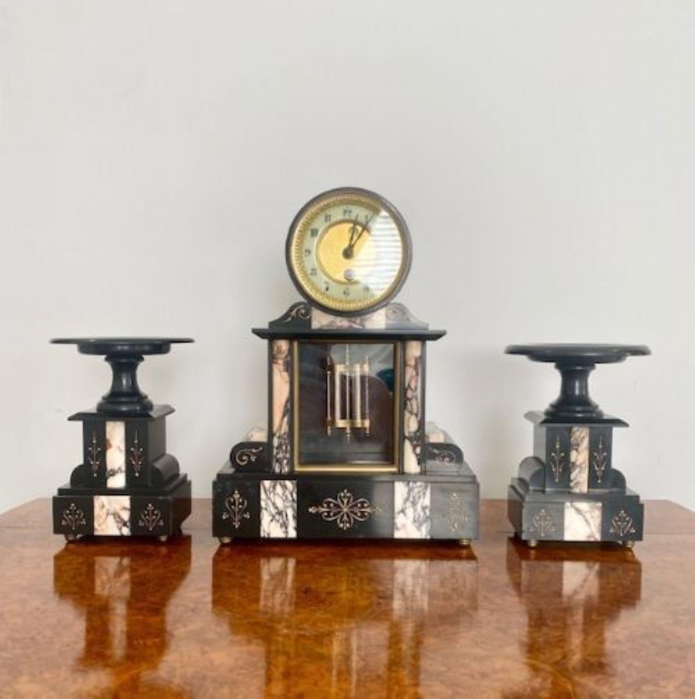 Quality antique Victorian block marble clock garniture For Sale 2