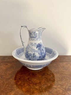 Quality antique Victorian blue and white jug and bowl set