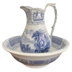 Quality antique Victorian blue and white jug and bowl set