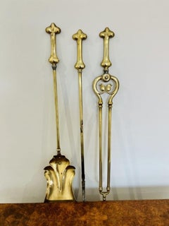 Quality antique Victorian brass fire irons and fire dogs