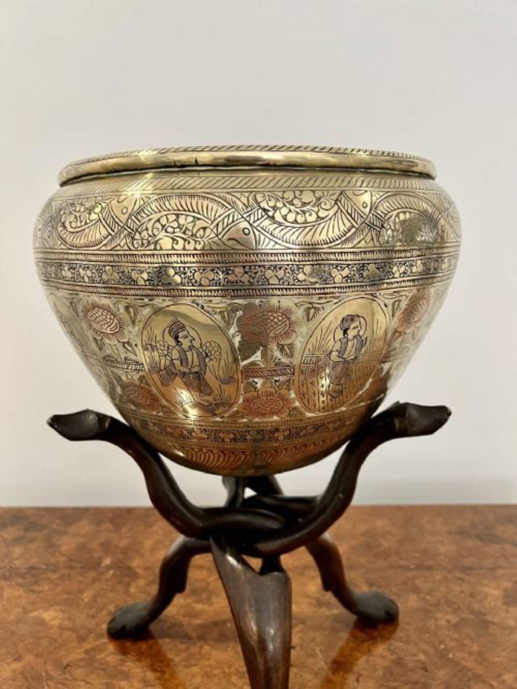 19th Century Quality antique Victorian brass jardiniere on a stand For Sale