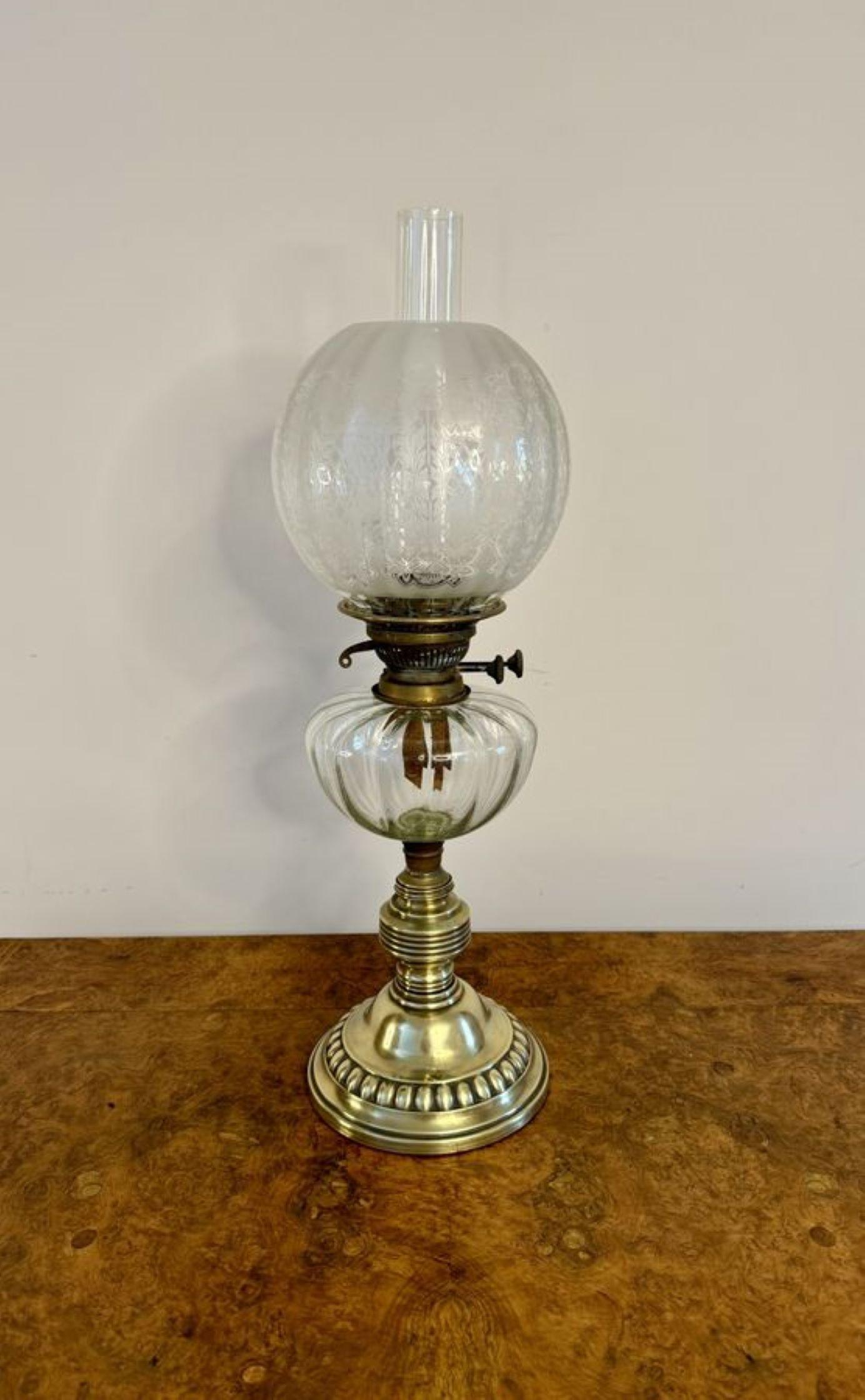 Early Victorian Quality antique Victorian brass oil lamp  For Sale