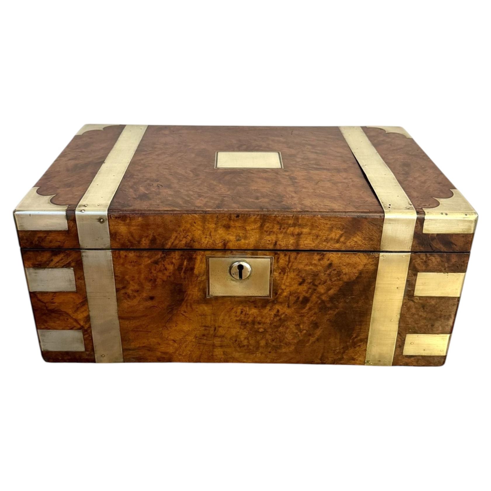 Quality Antique Victorian burr walnut brass bounded writing box
