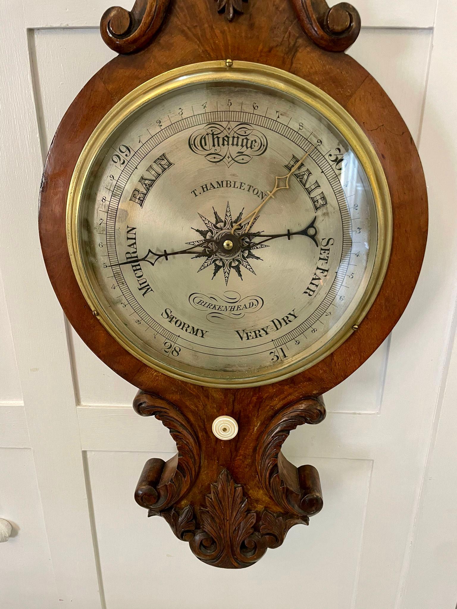 Baromètre Banjo victorien ancien en ronce de noyer sculpté de qualité supérieure en vente 2