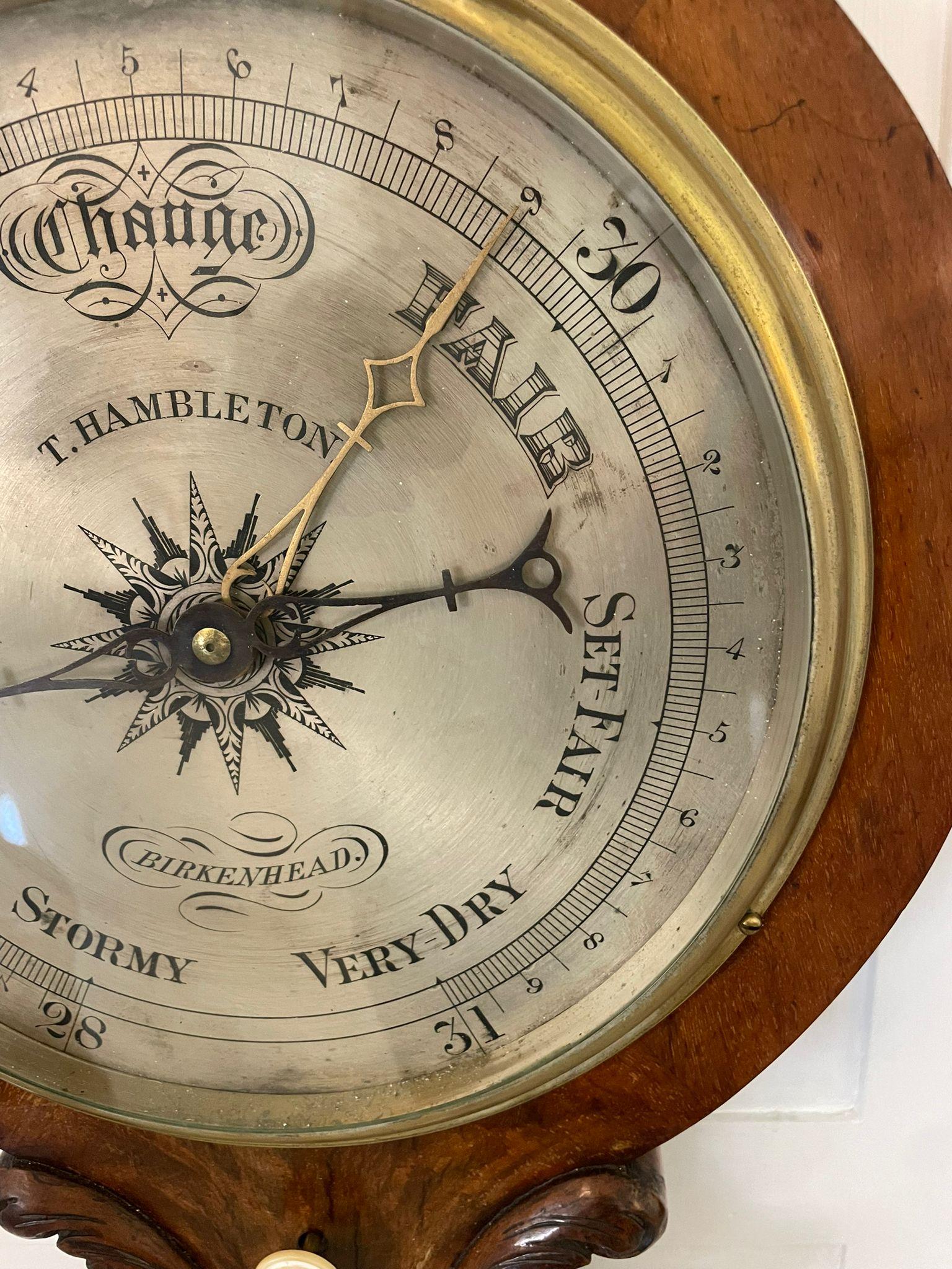 Anglais Baromètre Banjo victorien ancien en ronce de noyer sculpté de qualité supérieure en vente
