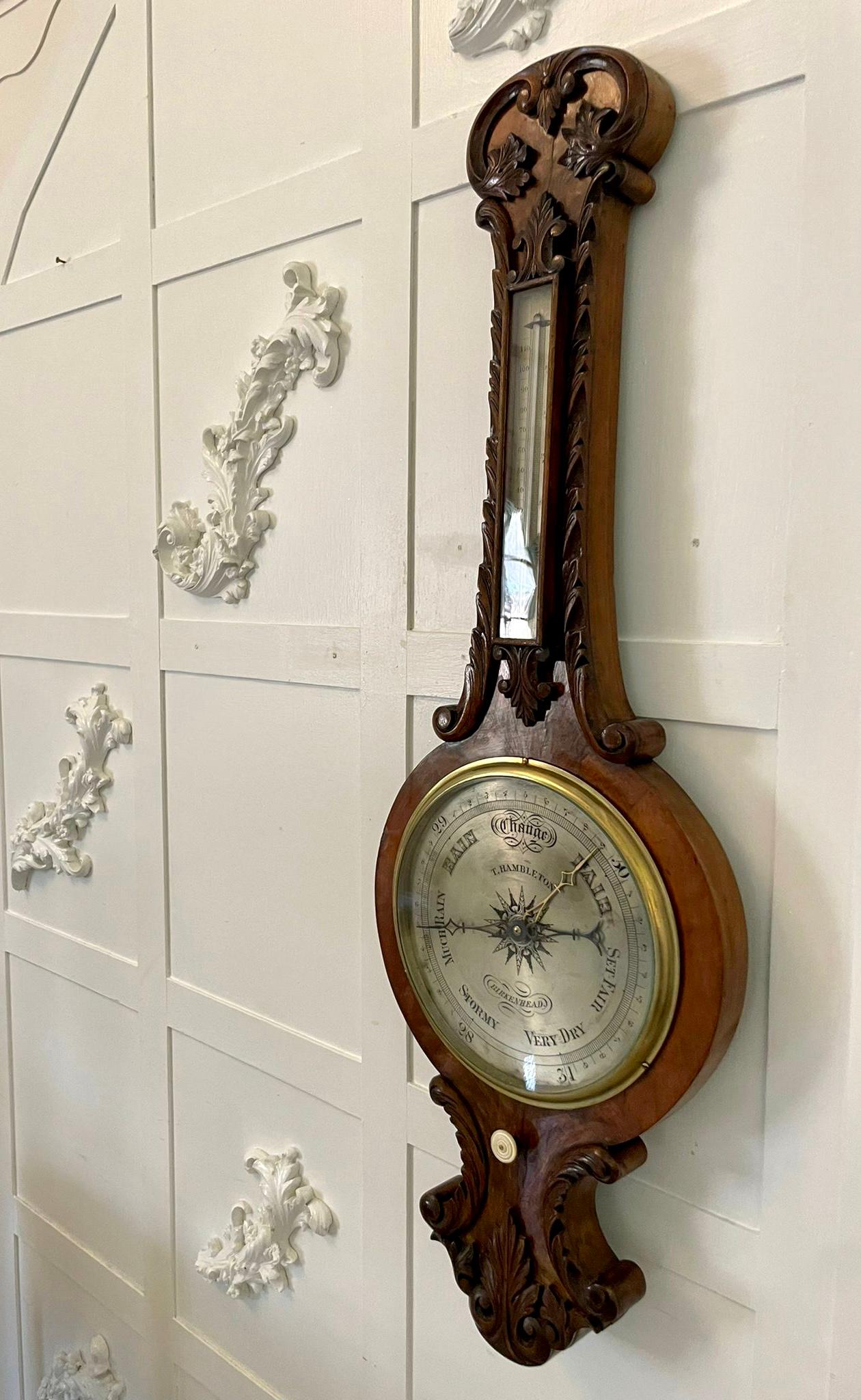 Sculpté Baromètre Banjo victorien ancien en ronce de noyer sculpté de qualité supérieure en vente