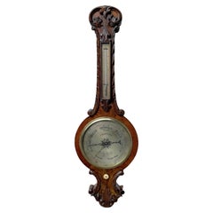 Quality Antique Victorian Burr Walnut Carved Banjo Barometer