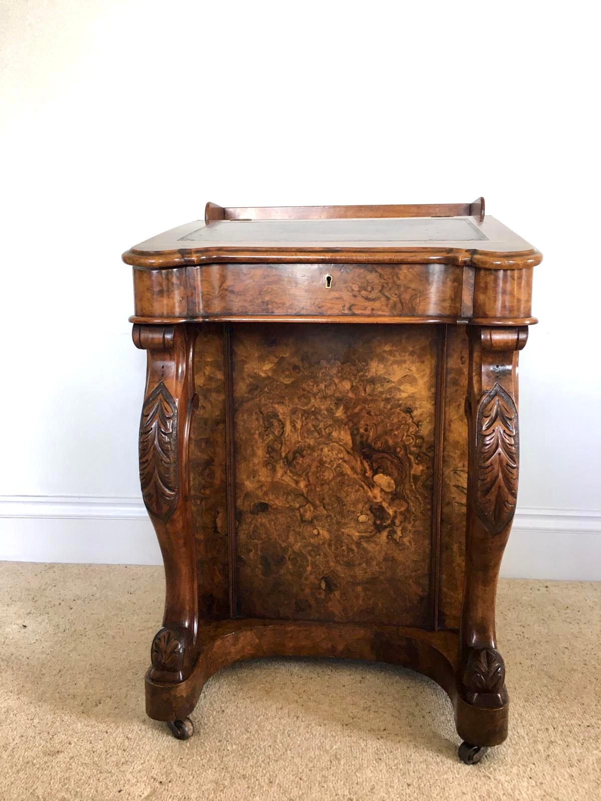 Quality Antique Victorian Burr Walnut Freestanding Davenport For Sale 5