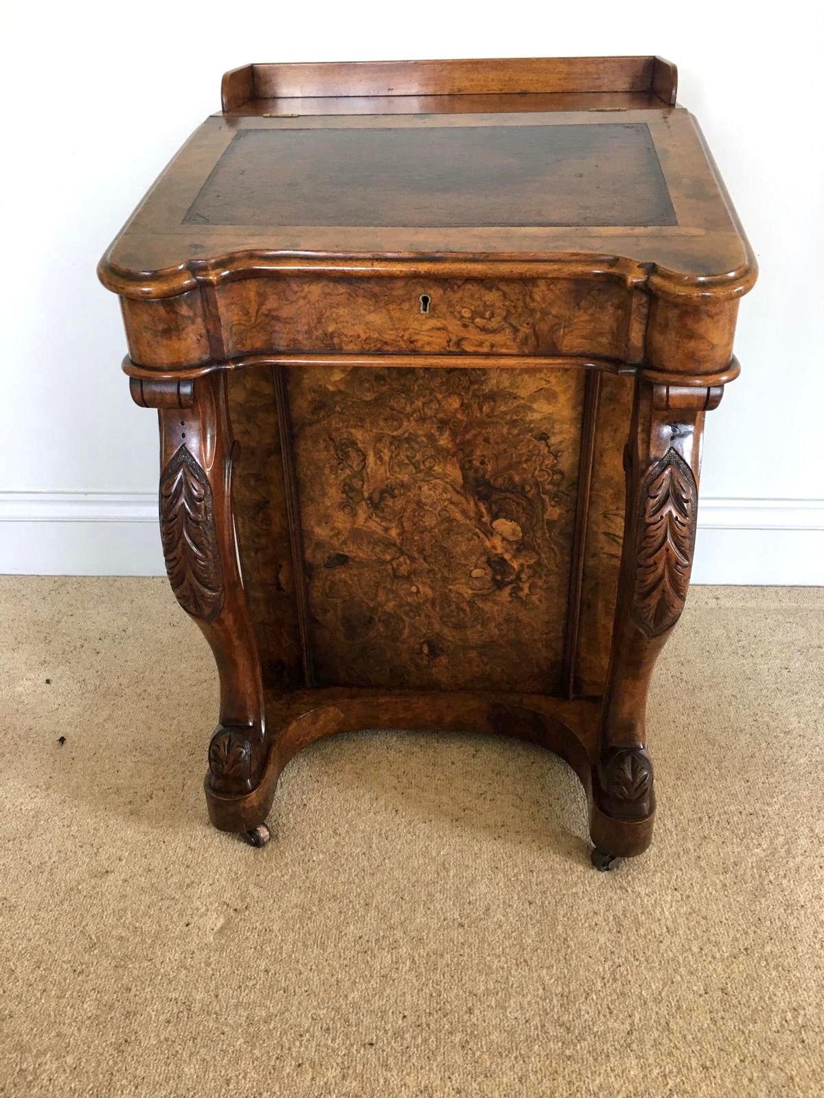Quality Antique Victorian Burr Walnut Freestanding Davenport For Sale 1