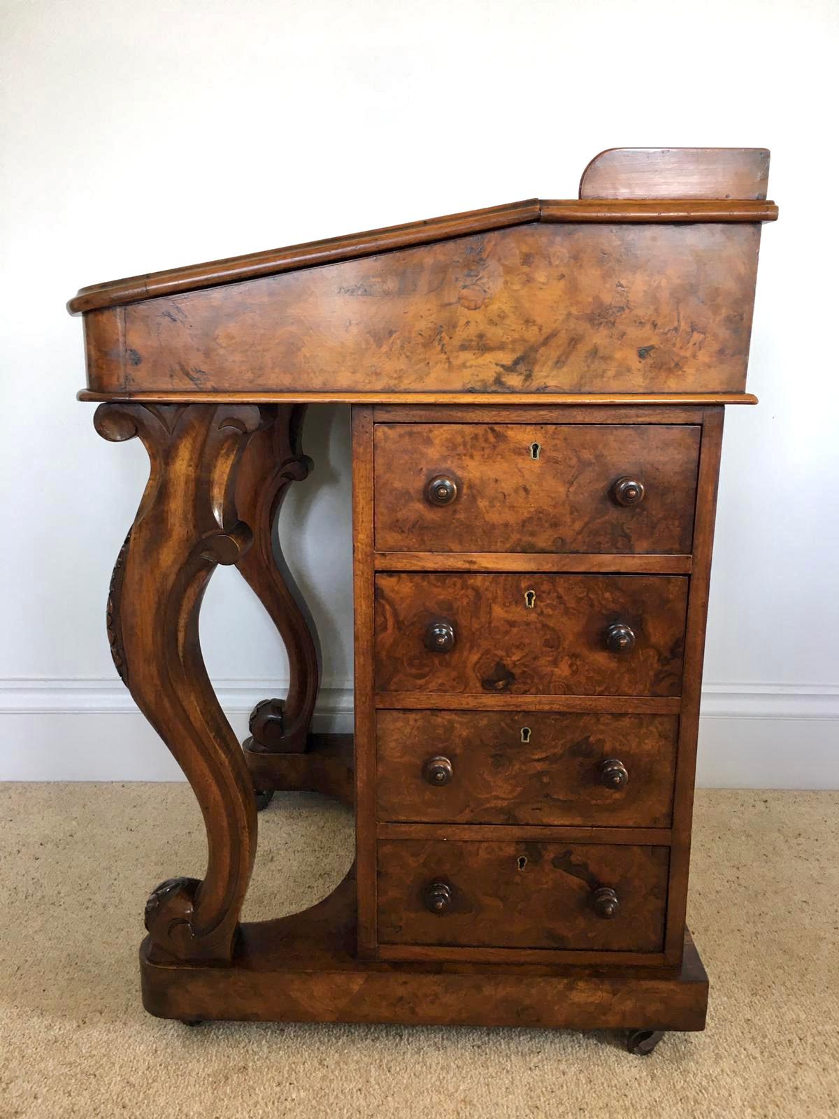 Quality Antique Victorian Burr Walnut Freestanding Davenport For Sale 2
