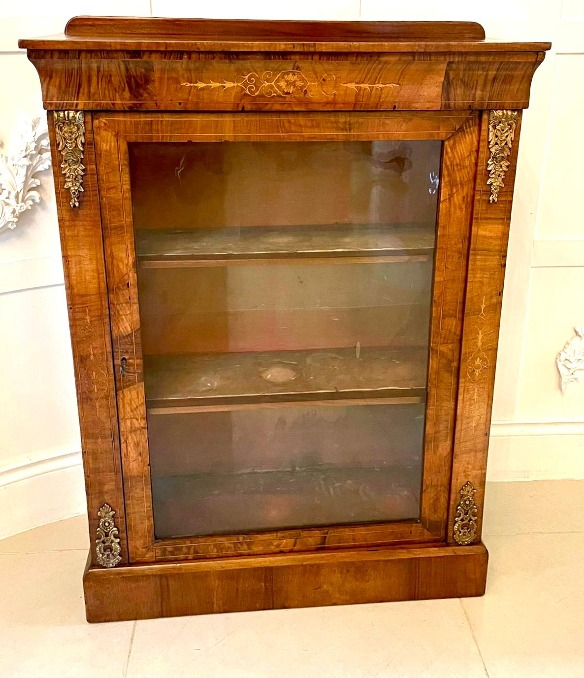 English Quality Antique Victorian Burr Walnut Inlaid Display Cabinet For Sale