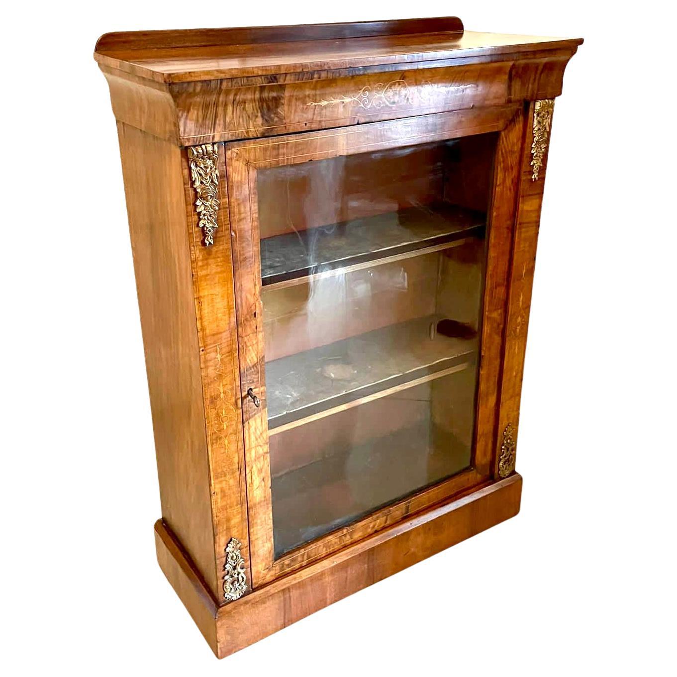 Quality Antique Victorian Burr Walnut Inlaid Display Cabinet