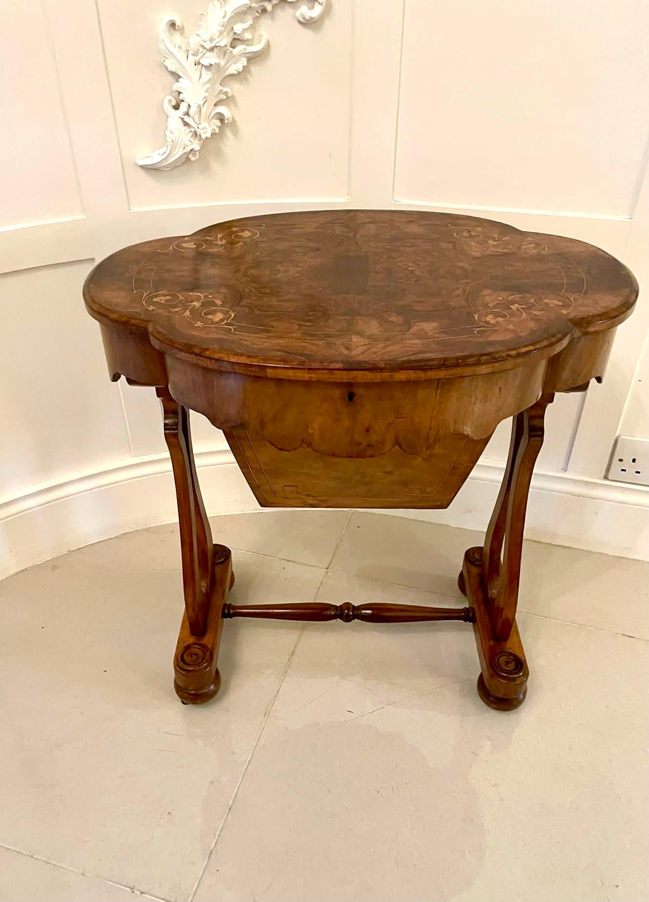 Inlay Quality Antique Victorian Burr Walnut Inlaid Work Table For Sale