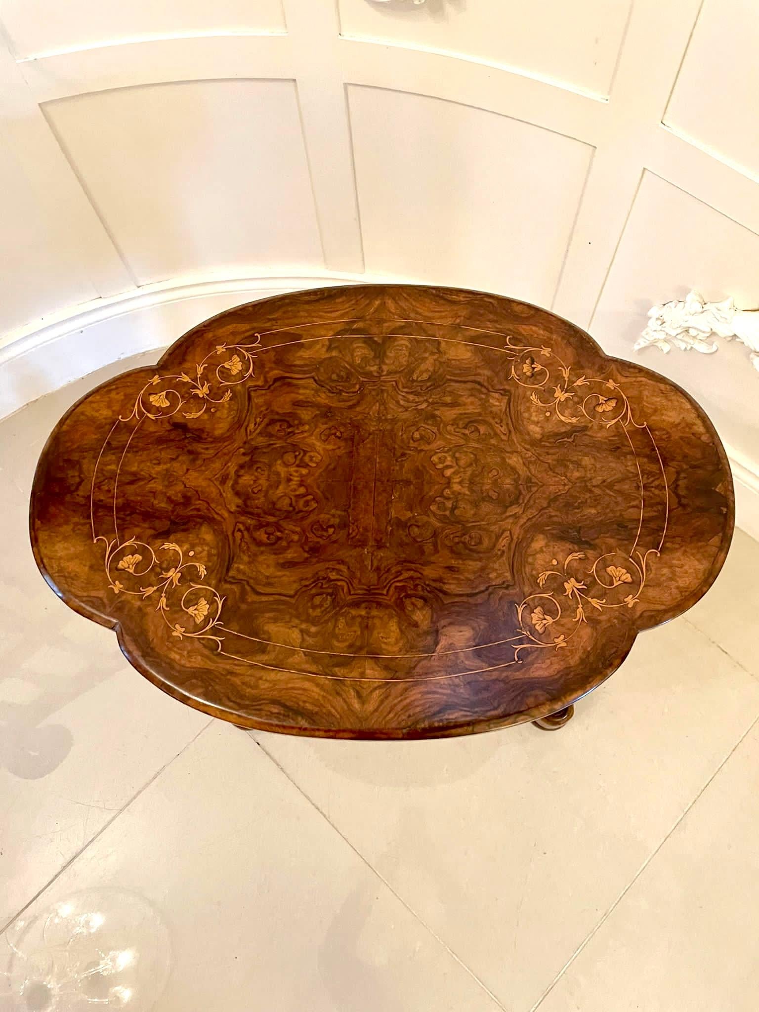 Quality Antique Victorian Burr Walnut Inlaid Work Table For Sale 1