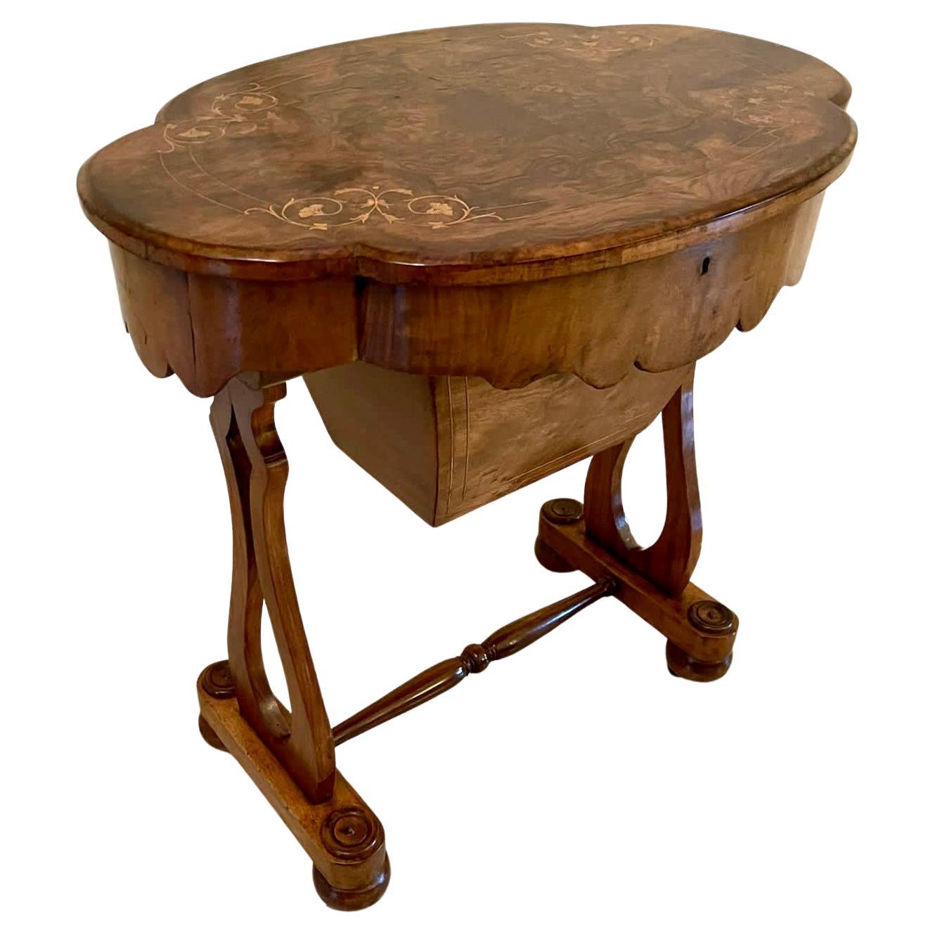 Quality Antique Victorian Burr Walnut Inlaid Work Table For Sale