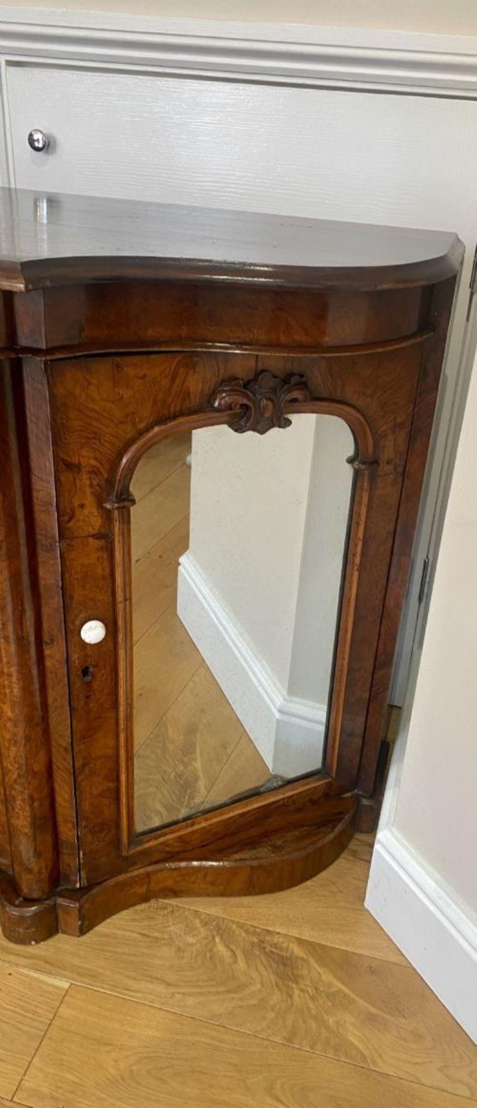 Glass Quality antique Victorian burr walnut mirrored credenza For Sale