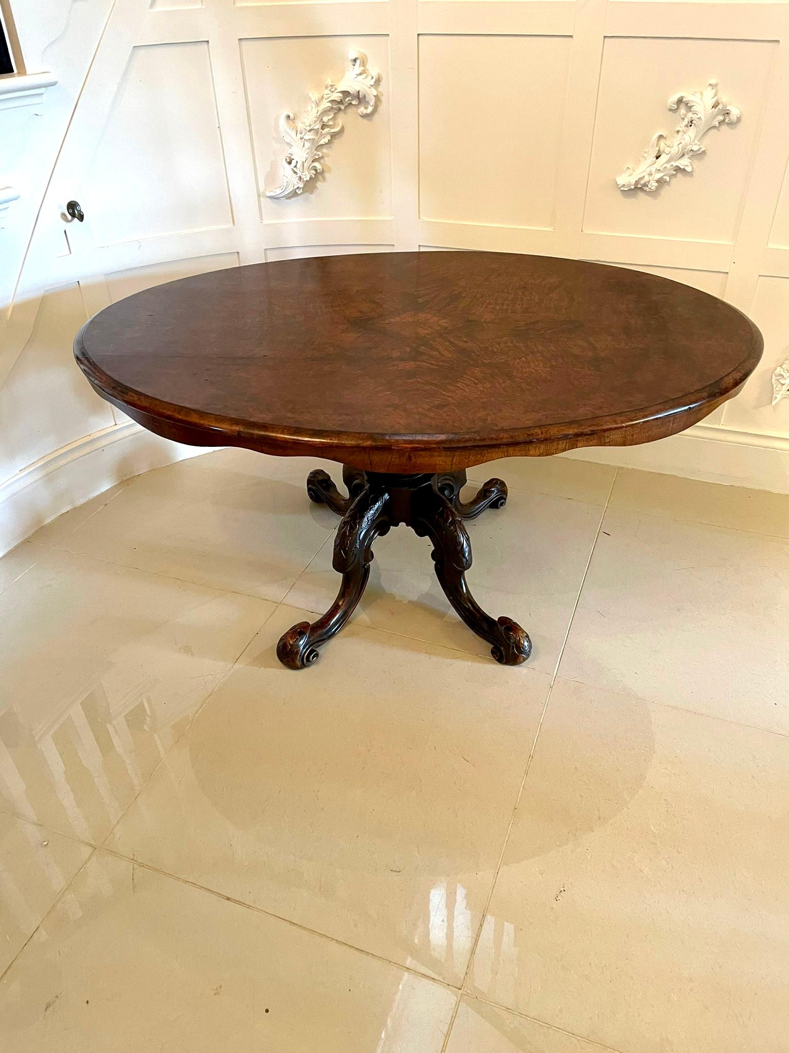 Hand-Carved Quality Antique Victorian Burr Walnut Oval Coffee Table 