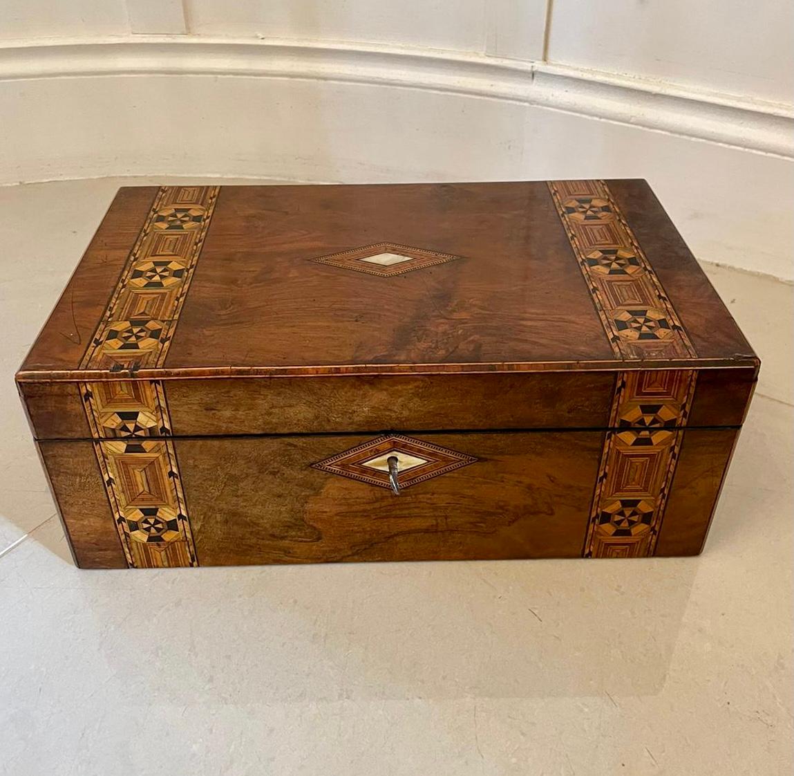 Quality Antique Victorian Burr Walnut Tunbridge Ware Inlay Writing Box 4