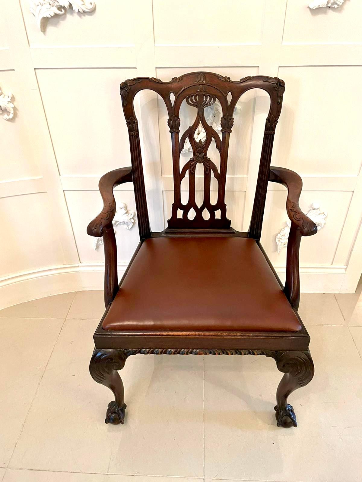 Quality Antique Victorian Carved Mahogany Desk Chair For Sale 8
