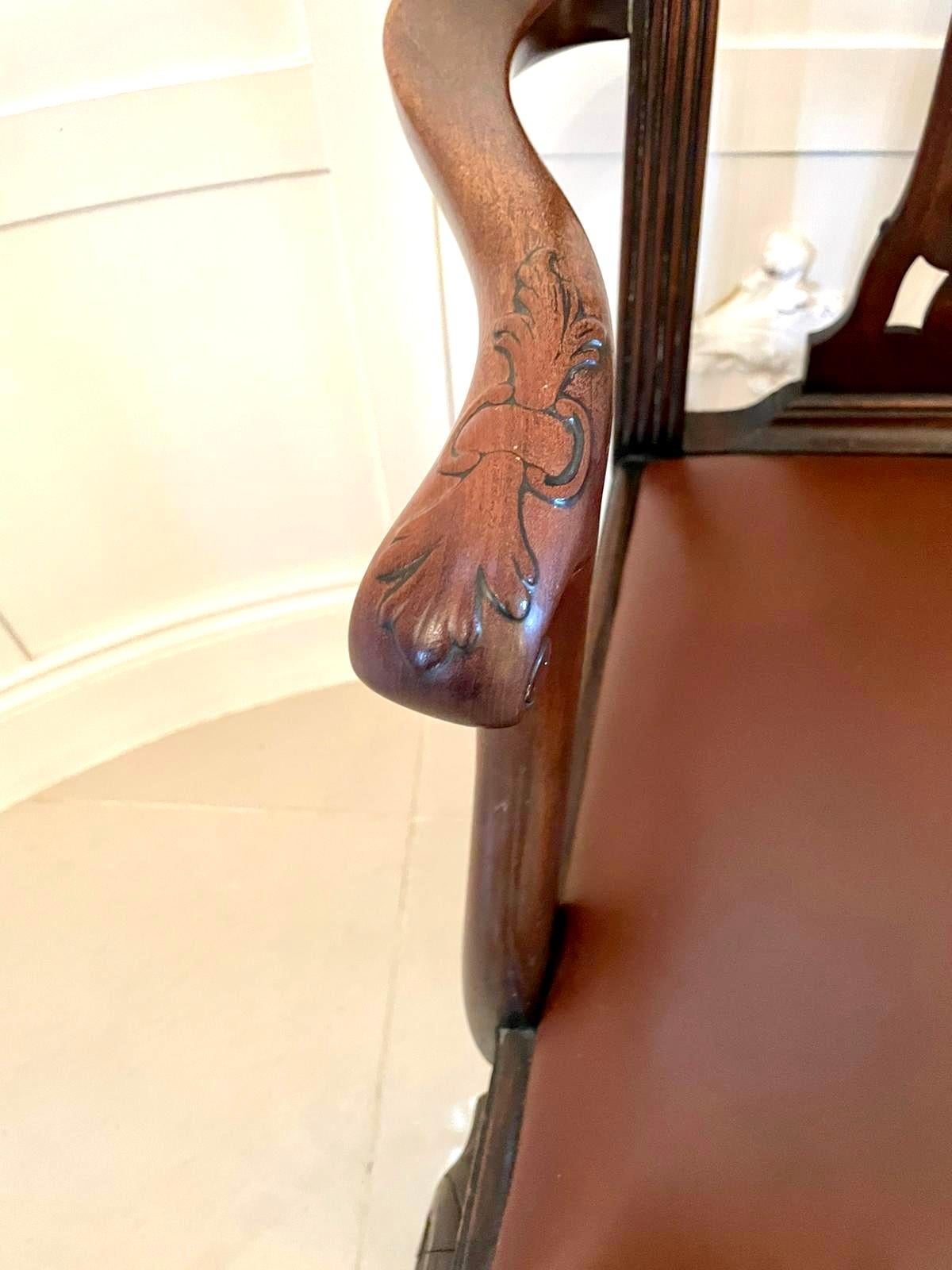 Quality Antique Victorian Carved Mahogany Desk Chair In Good Condition For Sale In Suffolk, GB
