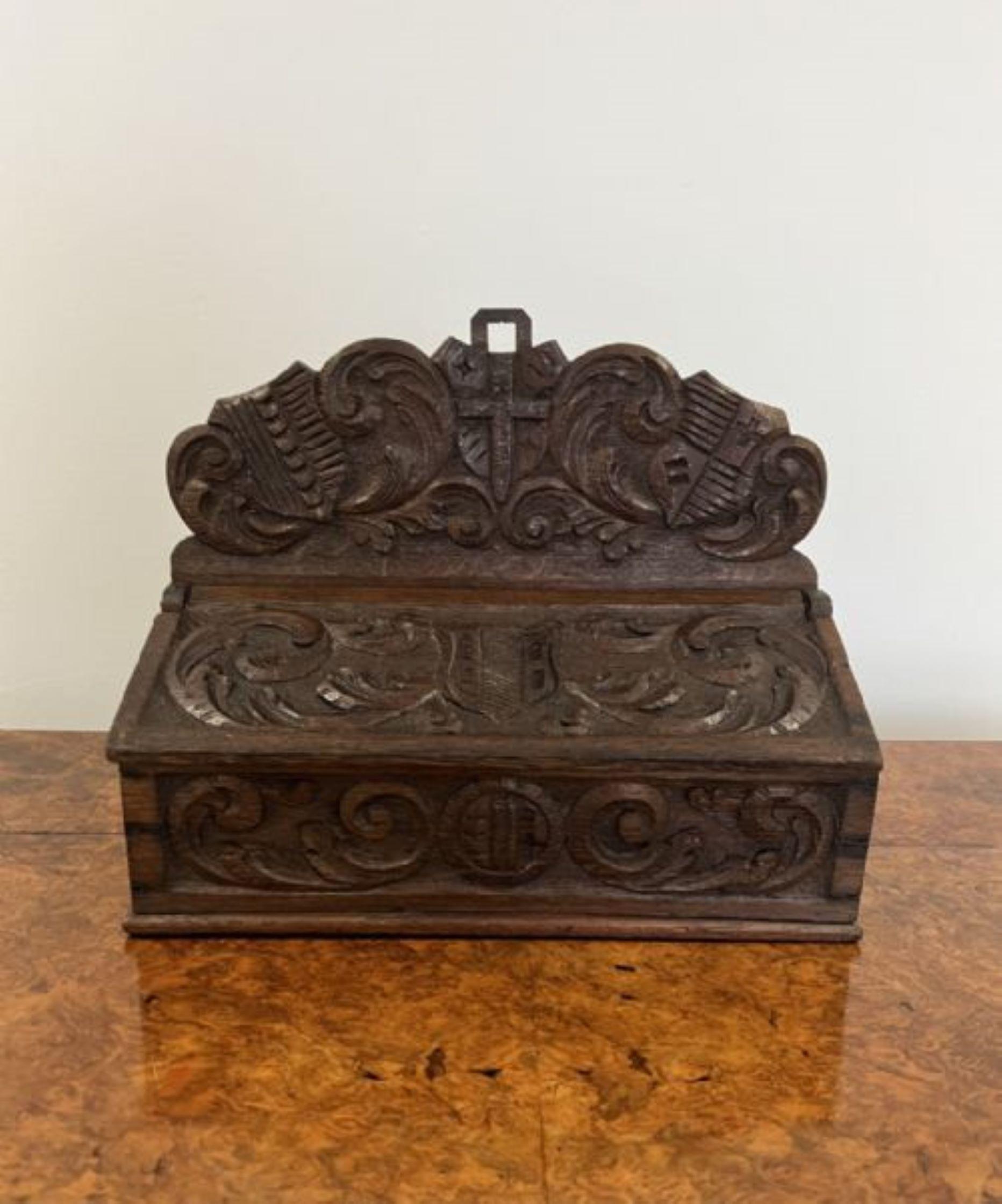 Oak Quality antique Victorian carved oak candle box For Sale