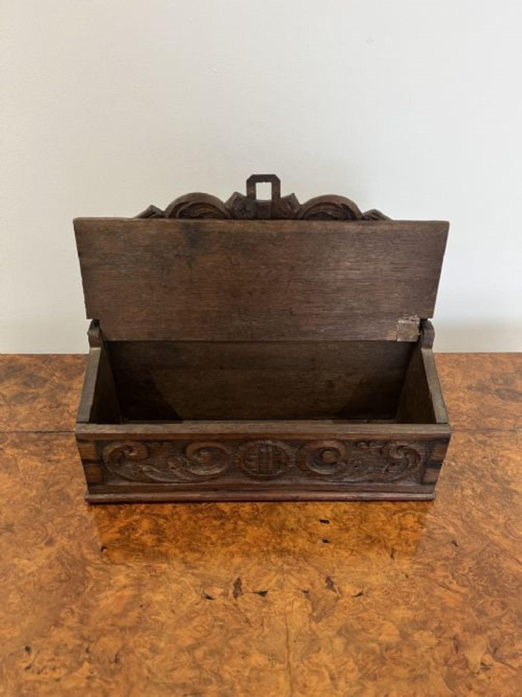 Quality antique Victorian carved oak candle box For Sale 1