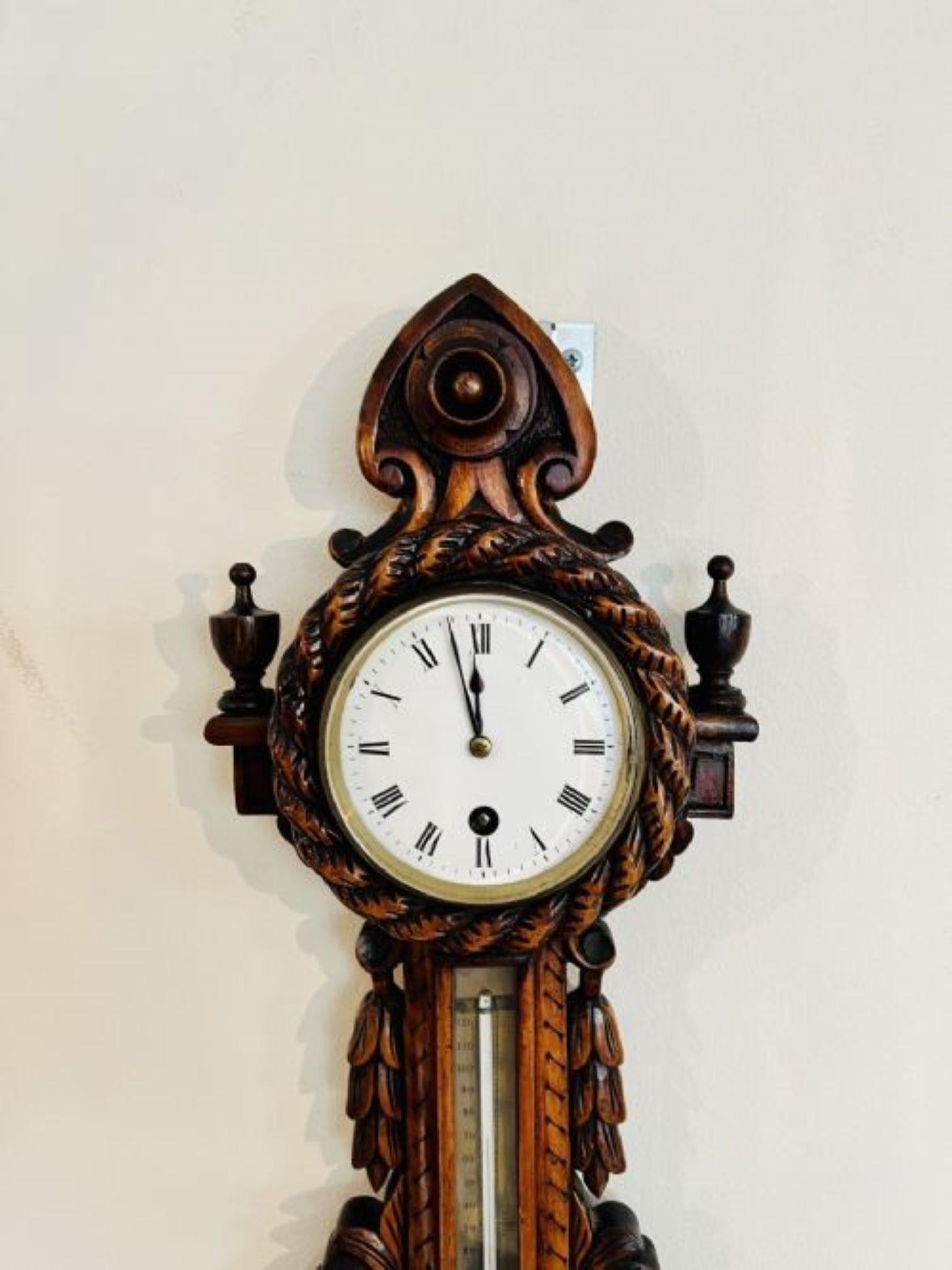 19th Century Quality antique Victorian carved walnut banjo clock barometer  For Sale