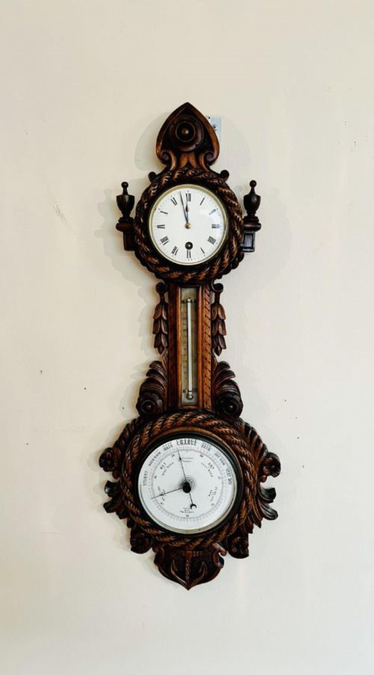 Quality antique Victorian carved walnut banjo clock barometer  For Sale 1